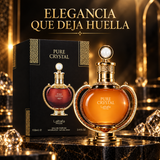 Lattafa Pride Pure Crystal perfume unisex en escena premium dorada