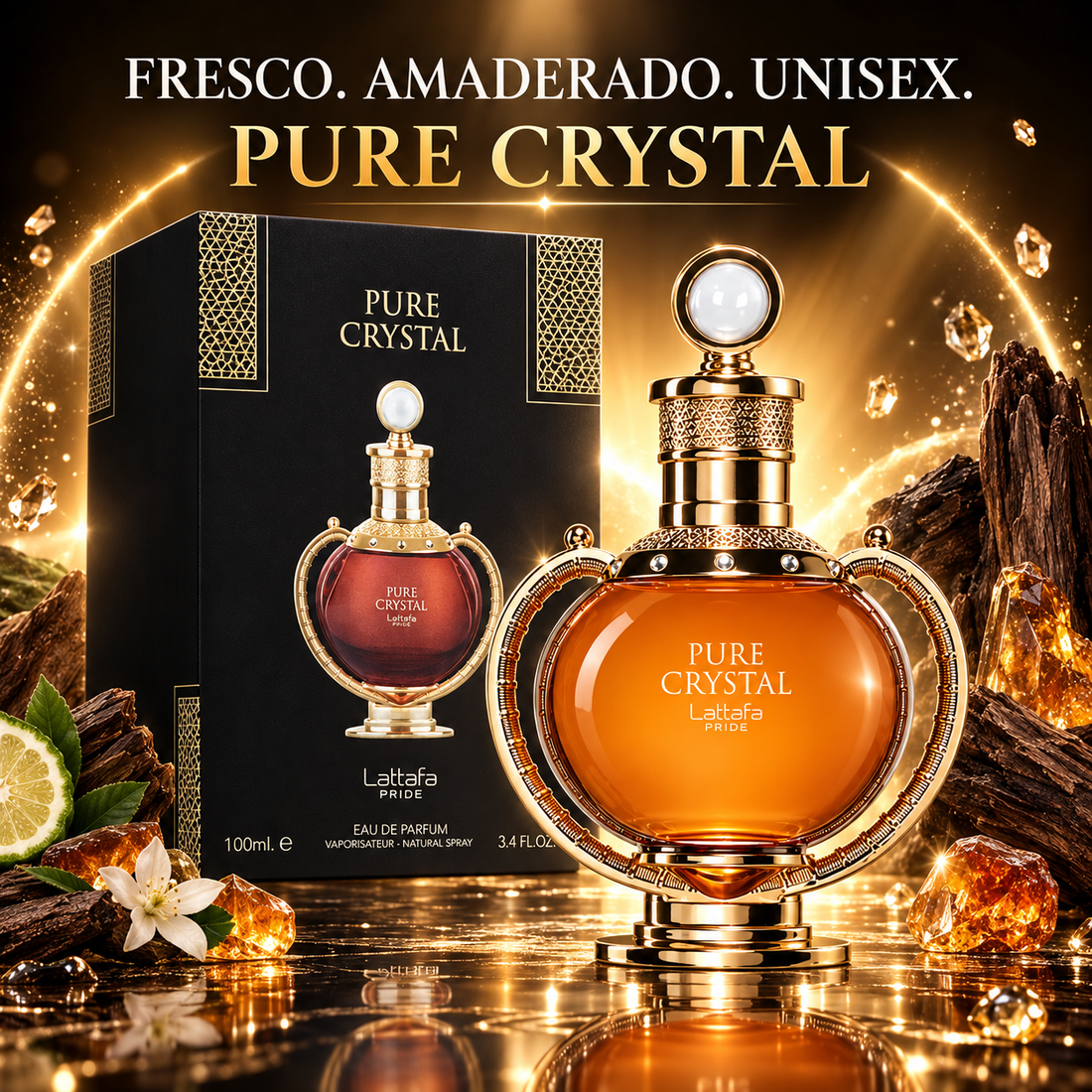 Anuncio Lattafa Pride Pure Crystal fresco amaderado unisex