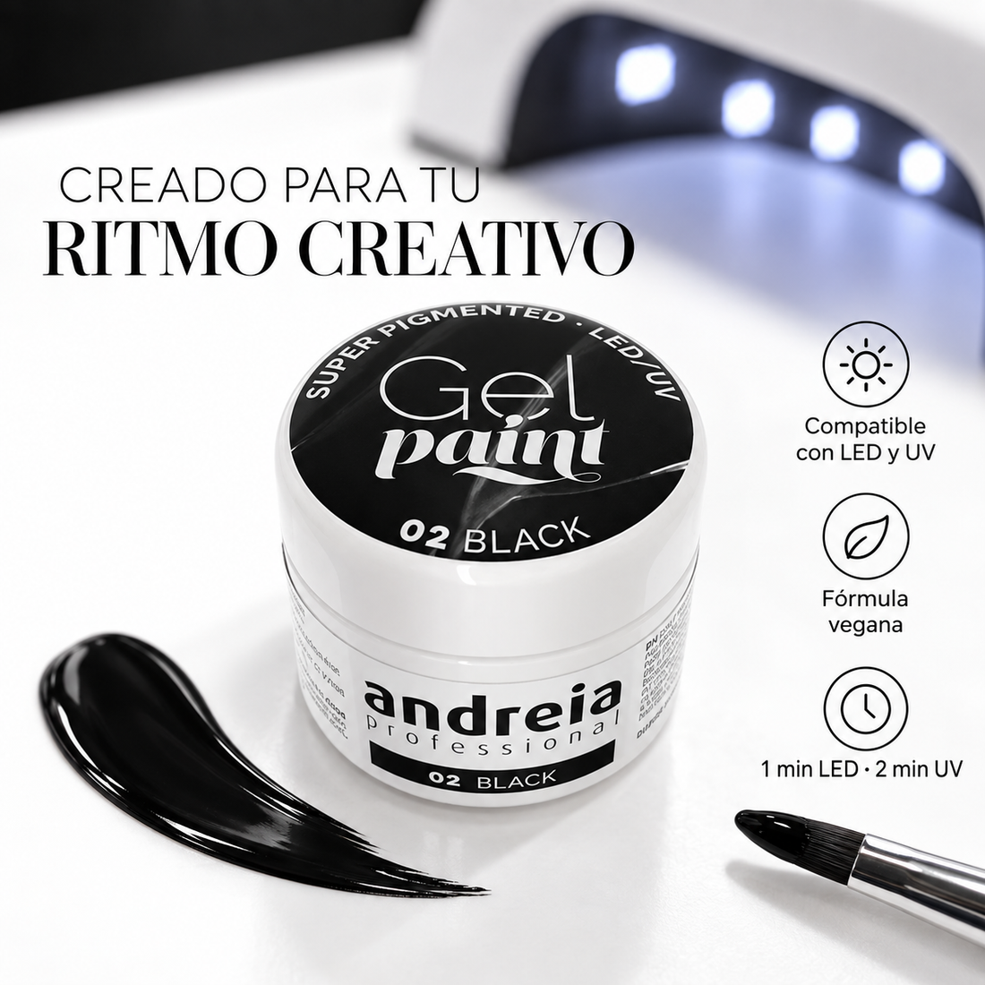Andreia Professional – Gel Paint para Nail Art Negro 02 4ml