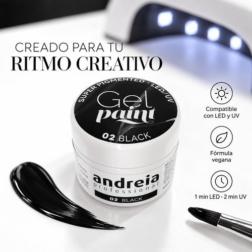 Andreia Professional – Gel Paint para Nail Art Preto 02 4ml