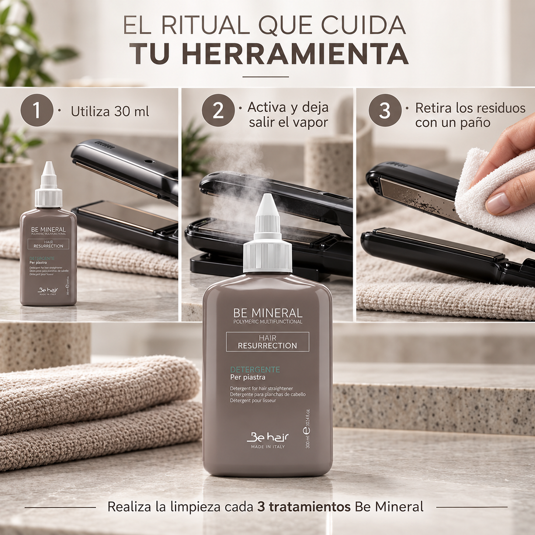 Be Mineral – Limpiador para Planchas de Cabello de Uso Profesional 250 ml