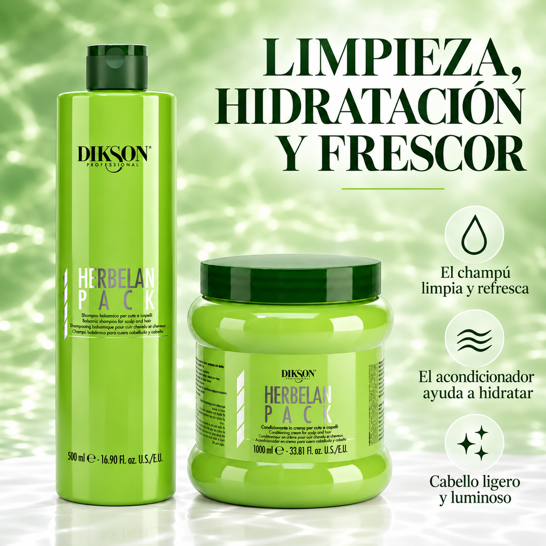 Dikson HerbelanPack – Dúo champú y acondicionador refrescante 500 ml + 1000 ml