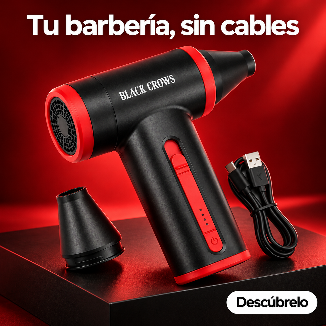Black Crows – Soplador barbero inalámbrico JET 160 para retirar restos de cabello – Kit con boquilla y cable USB-C