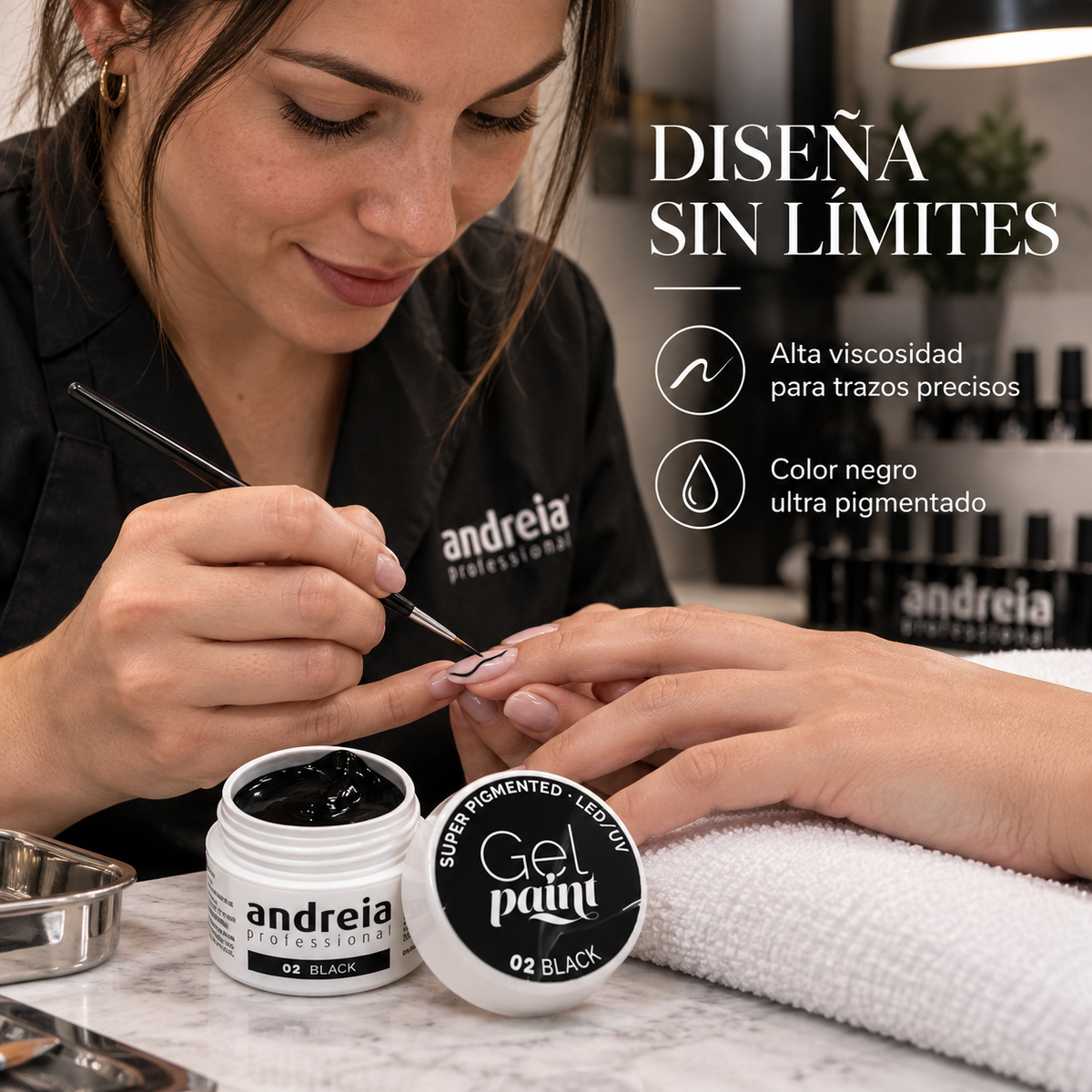 Andreia Professional – Gel Paint para Nail Art Negro 02 4ml