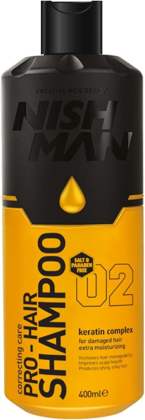Nishman Hair Shampoo - Reparación Y Cuidado Del Cabello Sano Y Dañado - Cuidado Capilar De Lujo Para Todo Tipo De Cabello (400ML, Keratin Complex).