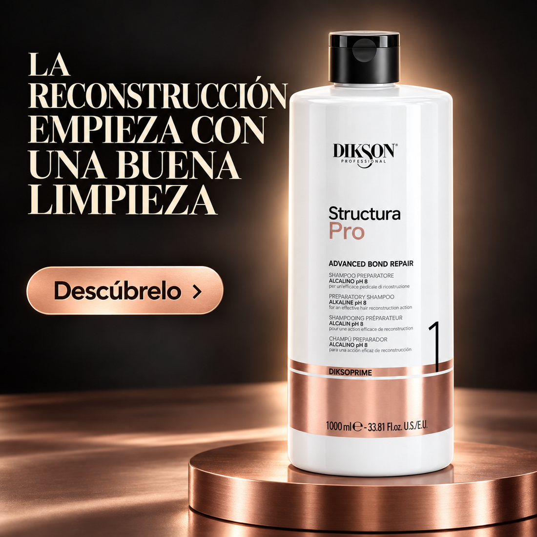 Dikson – Champú preparatorio alcalino Structura Pro pH 8 para reconstrucción capilar 1000 ml