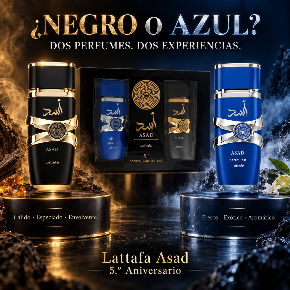 Lattafa – Estuche de Perfumes para Hombre Asad + Asad Zanzibar 2 x 100 ml