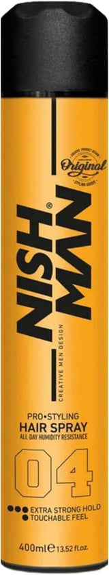 Nishman Spray Para El Cabello De 400ml : Fijación Fuerte, Brillo Y Larga Duración Para Todo Tipo De Cabello, Ideal Para Peinar, Proteger Y Usar A Diario (400ML, 04 - Extra Strong)