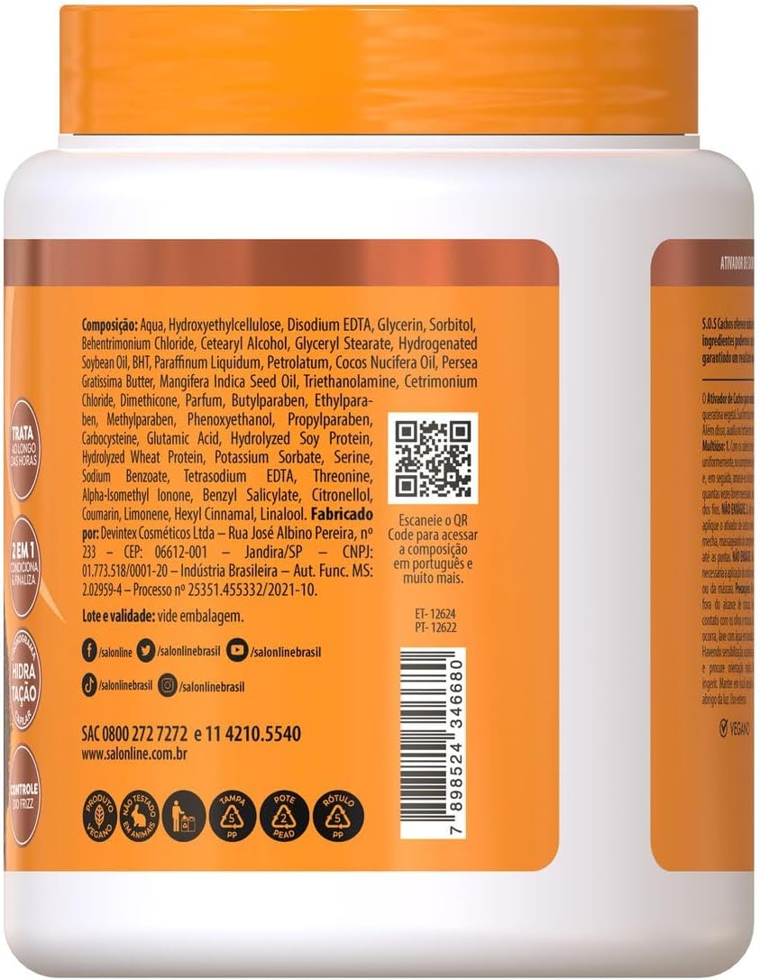 Salon Line - Activador de Rizos SOS Cachos - Definición y Nutrición con Aceite de Mango -1000 gr