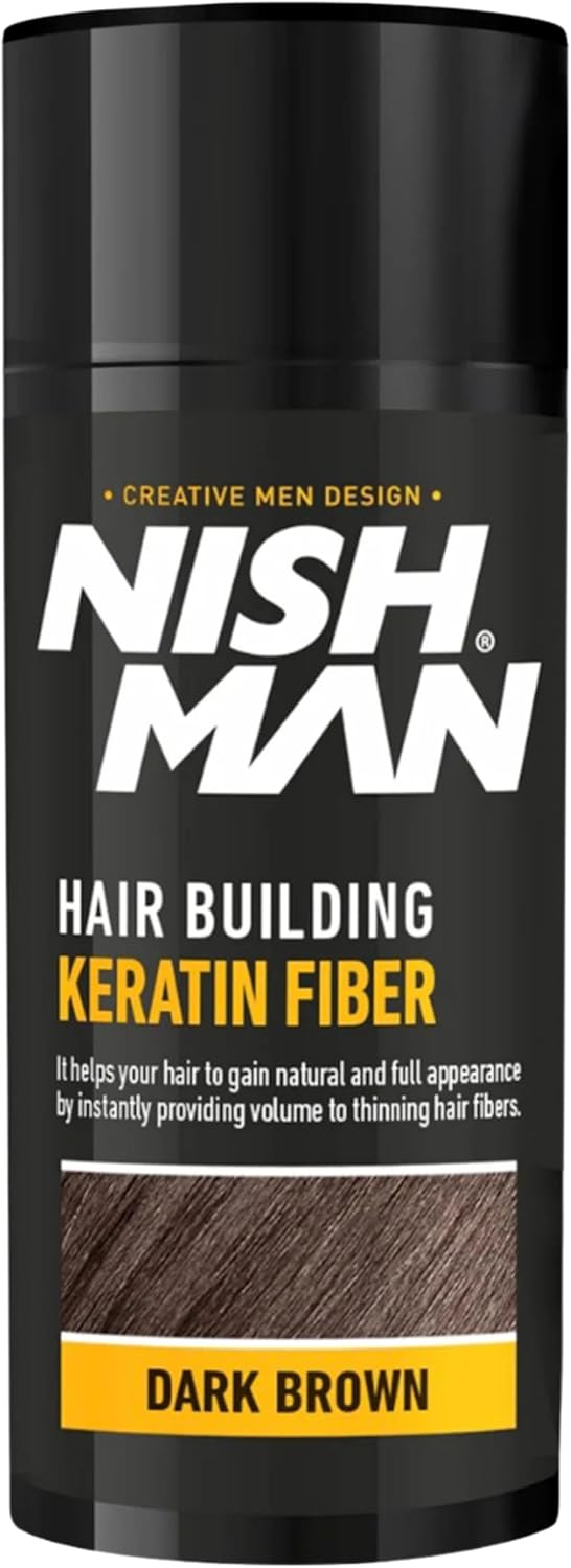 NISHMAN Hair Building Keratin Fiber - Marrón Oscuro 21g - Efecto Voluminoso Instantáneo para Cabello Fino - Potentes Fibras de Queratina para un Cabello de Apariencia Más Densa