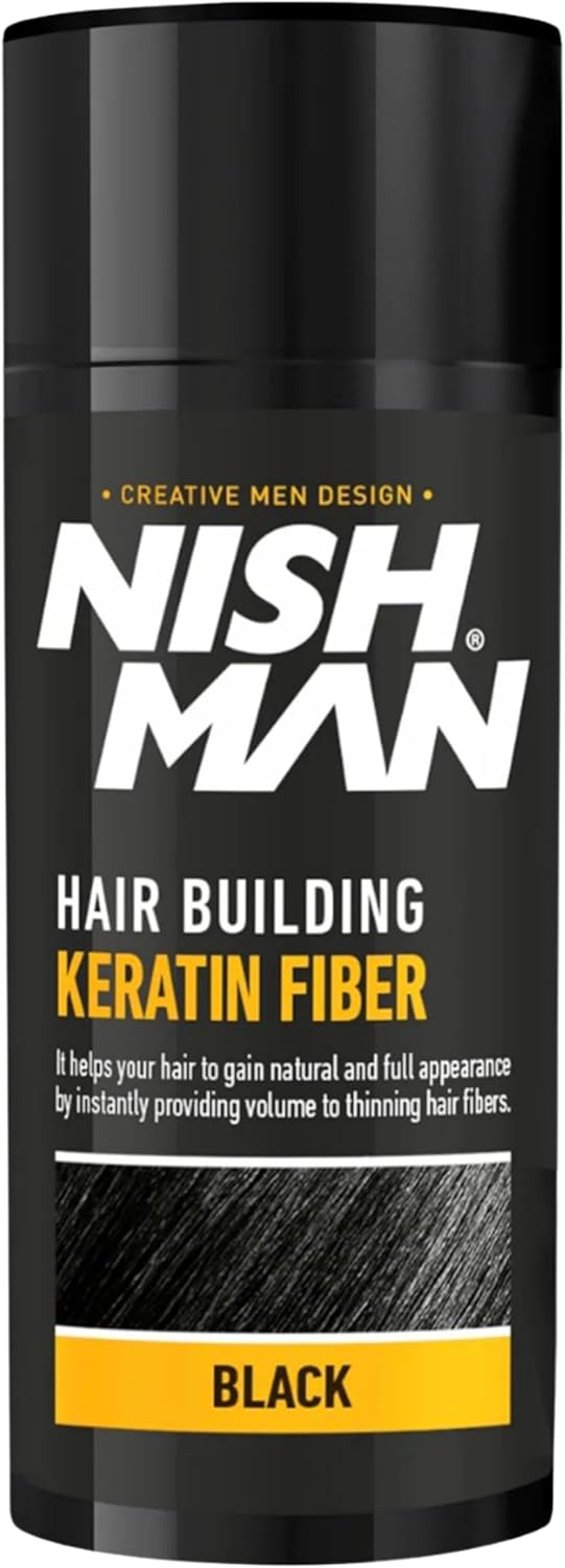 NISHMAN Hair Building Keratin Fiber - Negro 21g - Efecto Voluminoso Instantáneo para Cabello Fino - Potentes Fibras de Queratina para un Cabello de Apariencia Más Densa