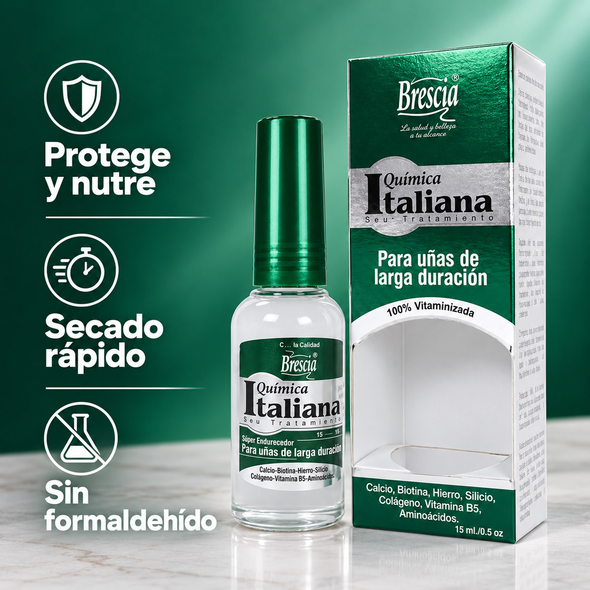 Brescia Química Italiana – Endurecedor de uñas sin formaldehído 15 ml
