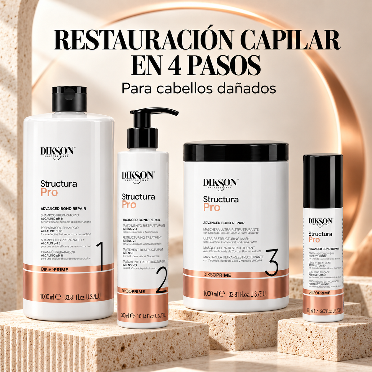 Dikson – Kit de restauración capilar Structura Pro para cabellos dañados · 4 pasos