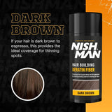 NISHMAN Hair Building Keratin Fiber - Marrón Oscuro 21g - Efecto Voluminoso Instantáneo para Cabello Fino - Potentes Fibras de Queratina para un Cabello de Apariencia Más Densa
