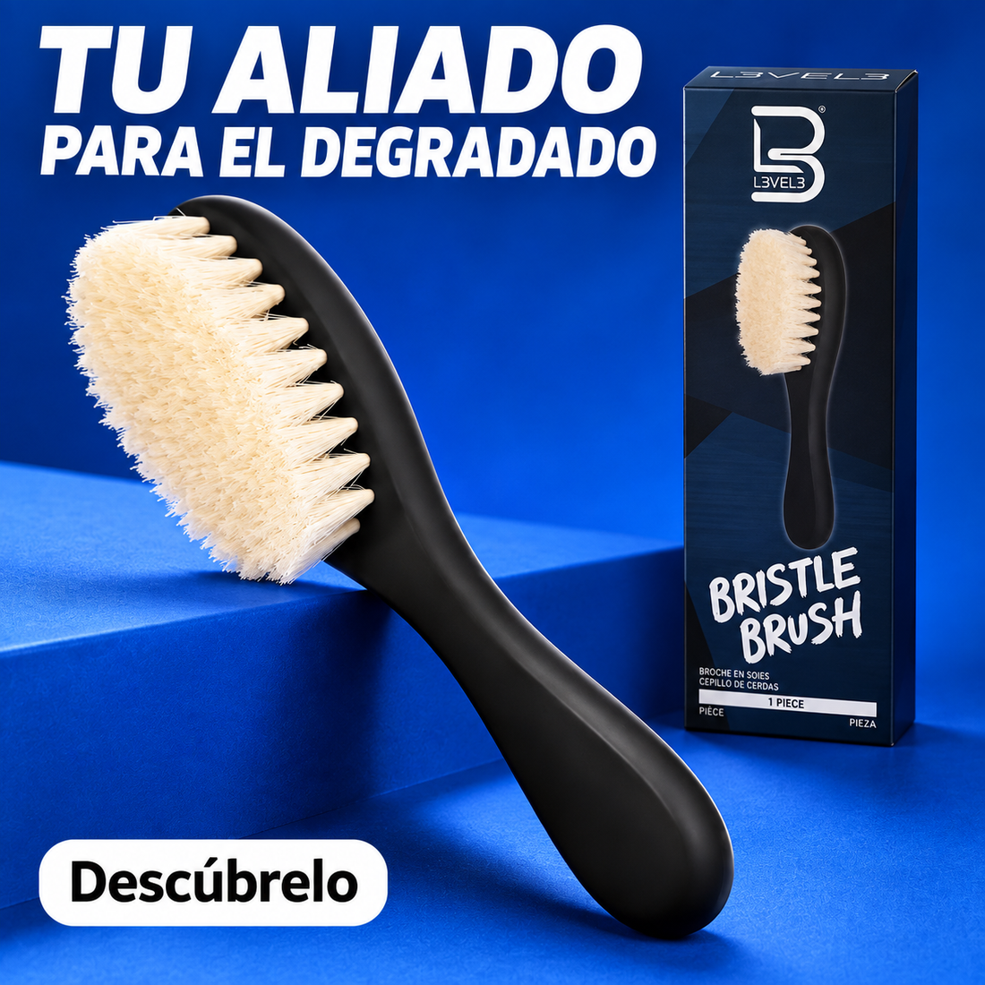 L3VEL3 – Cepillo para barbero Bristle Brush de cerdas suaves para degradados · 14,6 cm