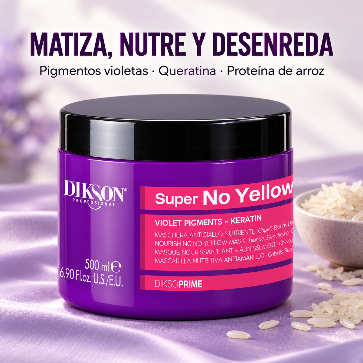 Dikson – Mascarilla antiamarilleo Super No Yellow para cabello rubio, decolorado o gris 500 / 1000 ml.