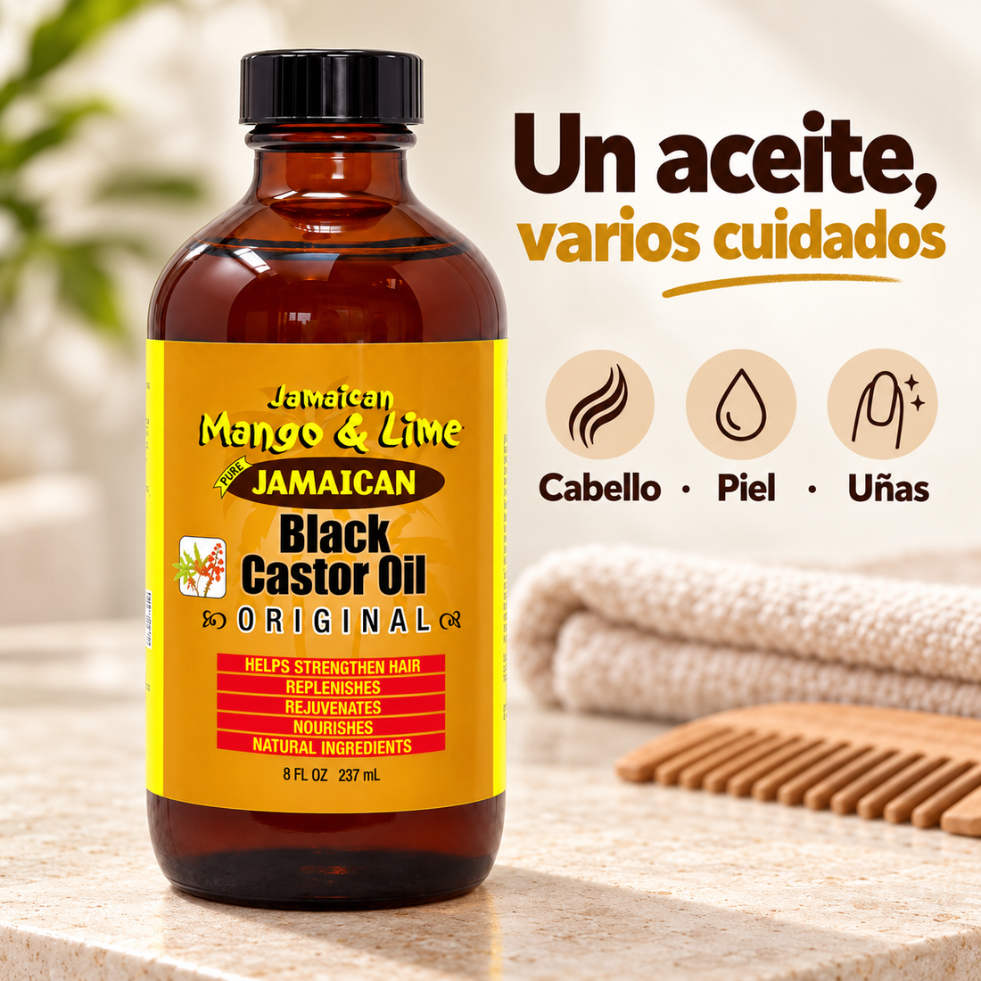 Jamaican Mango & Lime – Aceite de ricino negro Original para cabello, piel y uñas 237 ml