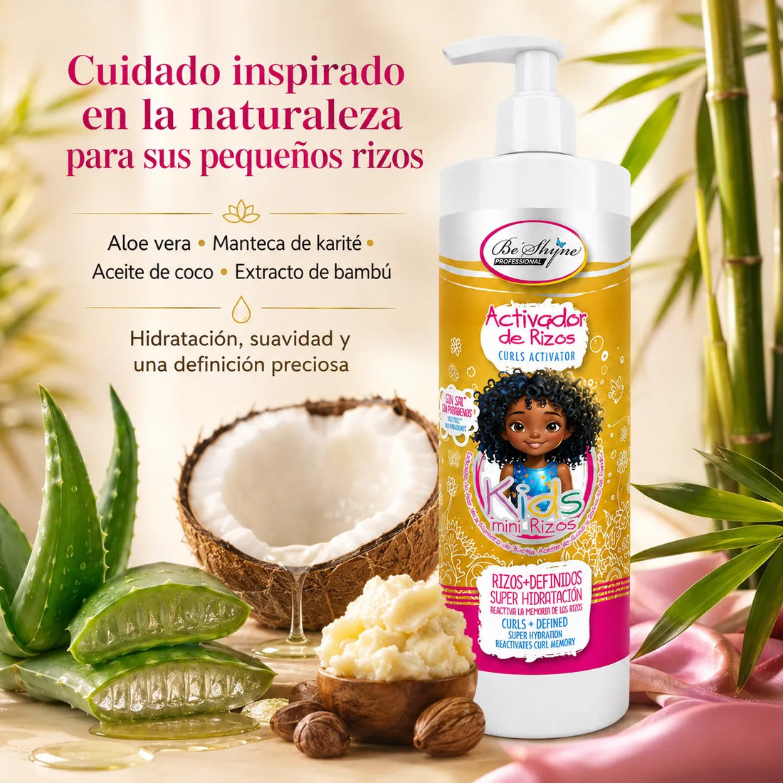 Be'Shyne Kids – Activador de Rizos Infantil para Rizos Definidos 500 ml