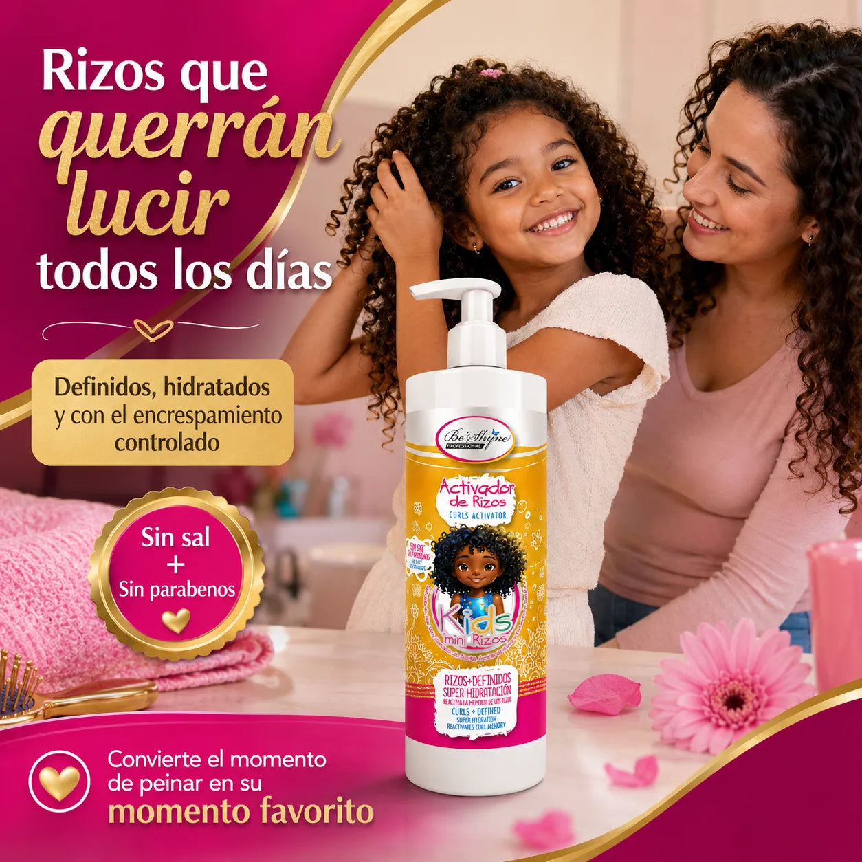 Be'Shyne Kids – Activador de Rizos Infantil para Rizos Definidos 500 ml