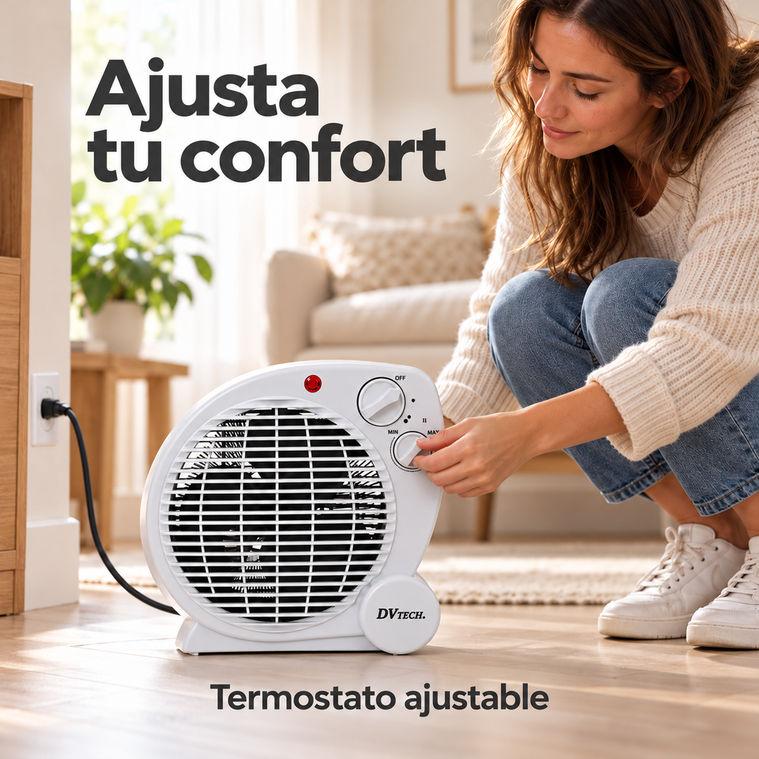DVTECH – Termoventilador eléctrico con termostato ajustable 2000 W DV-25879