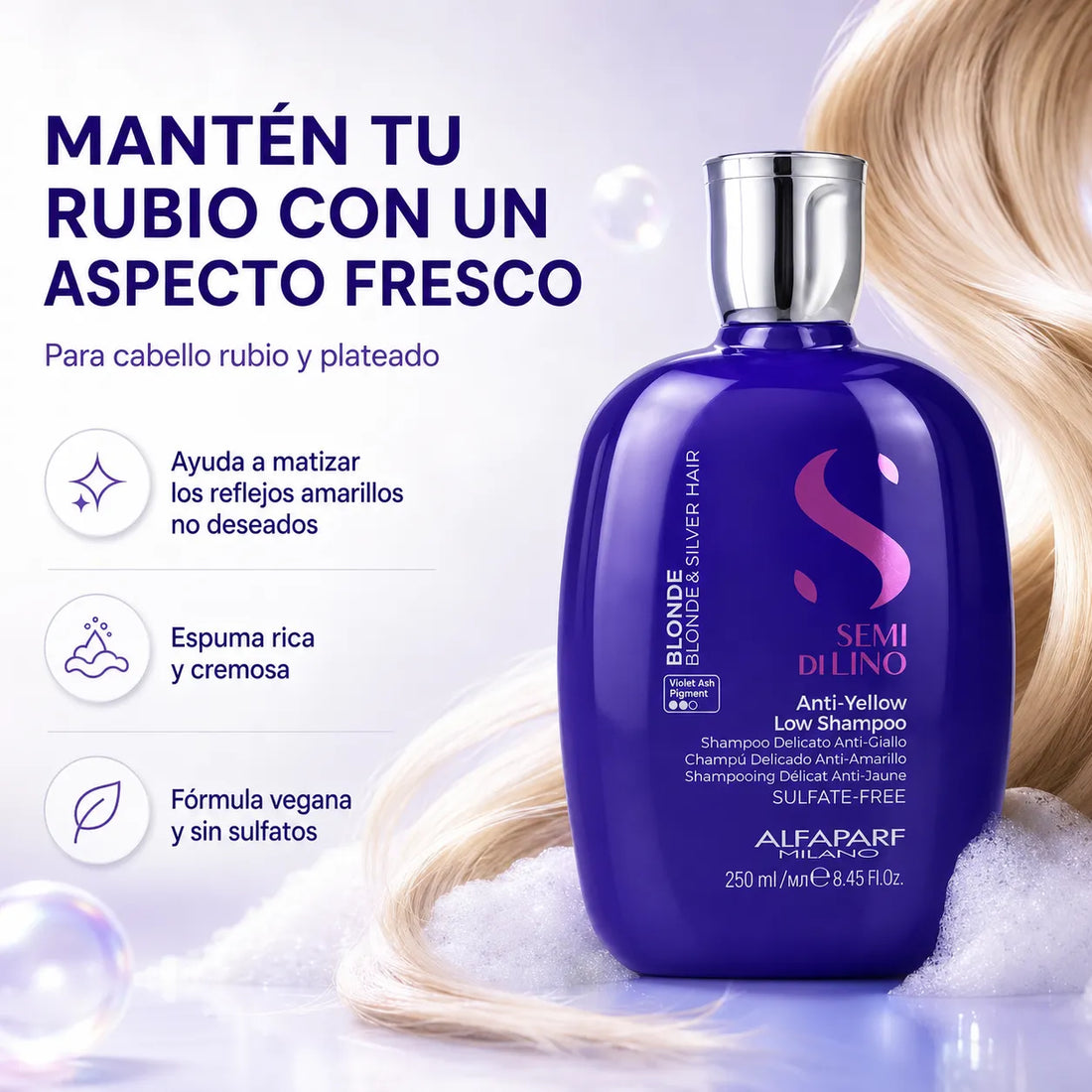 Alfaparf Milano – Champú antiamarillo para cabello rubio y plateado 250/1000 ml