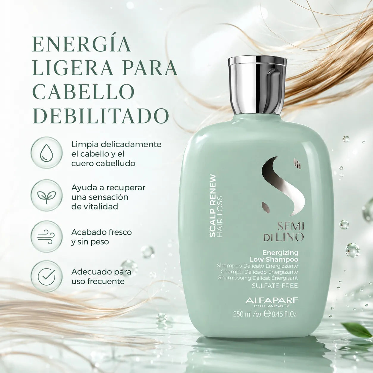 ALFAPARF Semi di Lino – Champú energizante para cabellos debilitados 250 ml y 1000 ml