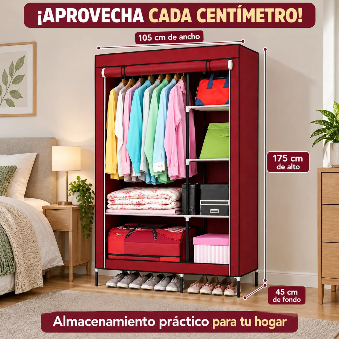 Armario Ropero Portátil con Compartimentos 105 × 45 × 175 cm