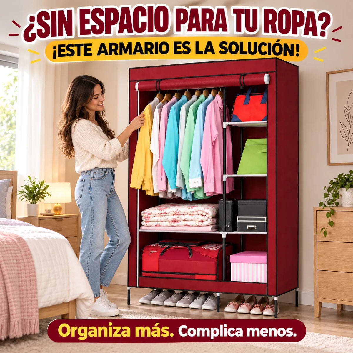 Armario Ropero Portátil con Compartimentos 105 × 45 × 175 cm