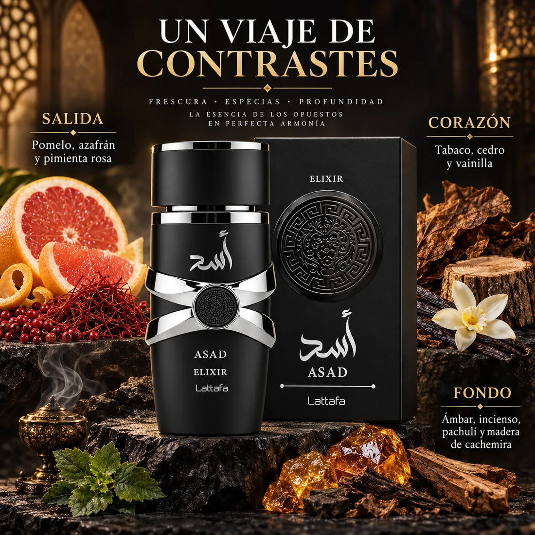 Lattafa – Perfume Árabe para Homem Asad Elixir de Longa Duração 100 ml + Atomizador 5 ml
