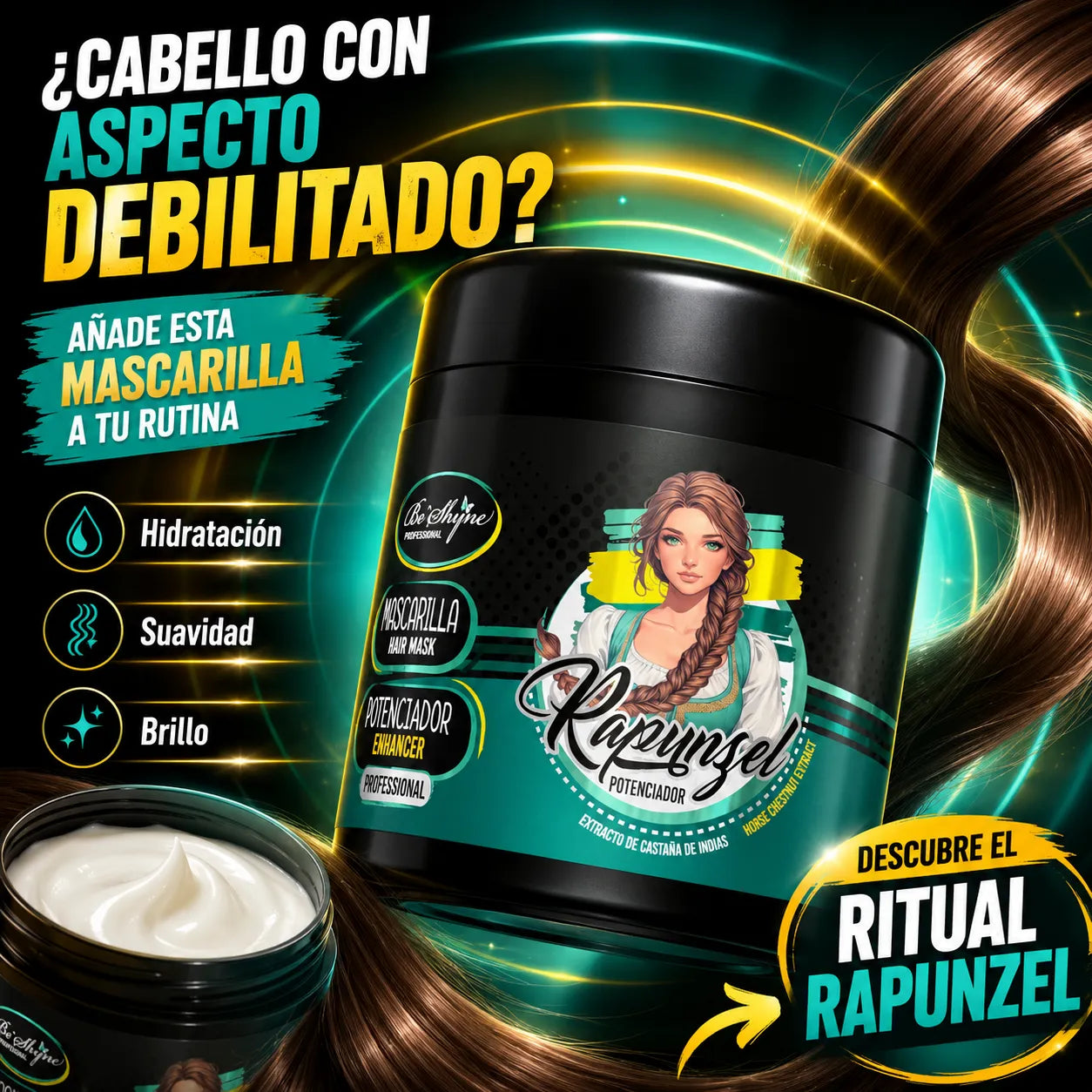 KIT RAPUNZEL, CHAMPÚ + MASCARILLA DE 500GR  Be´Shyne