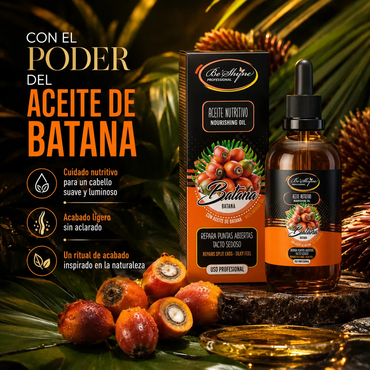 Be'Shyne – Aceite capilar nutritivo con batana para puntas secas 100 ml