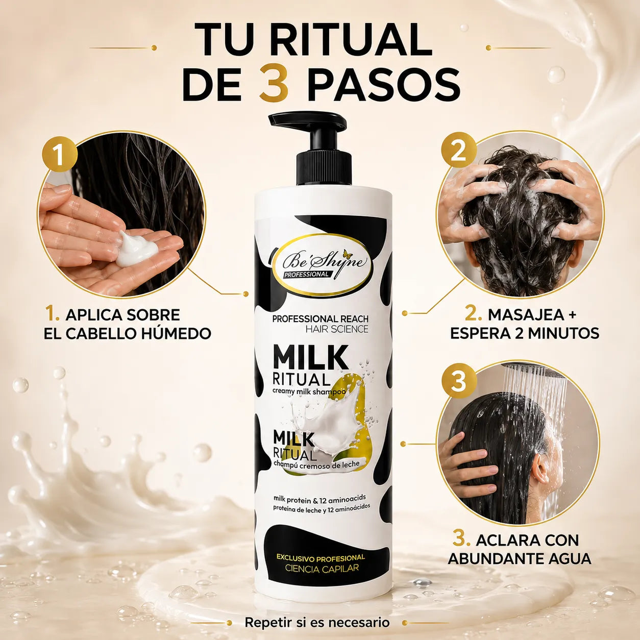 Be'Shyne – Champú acondicionador Milk Ritual para suavidad y equilibrio 1000 ml