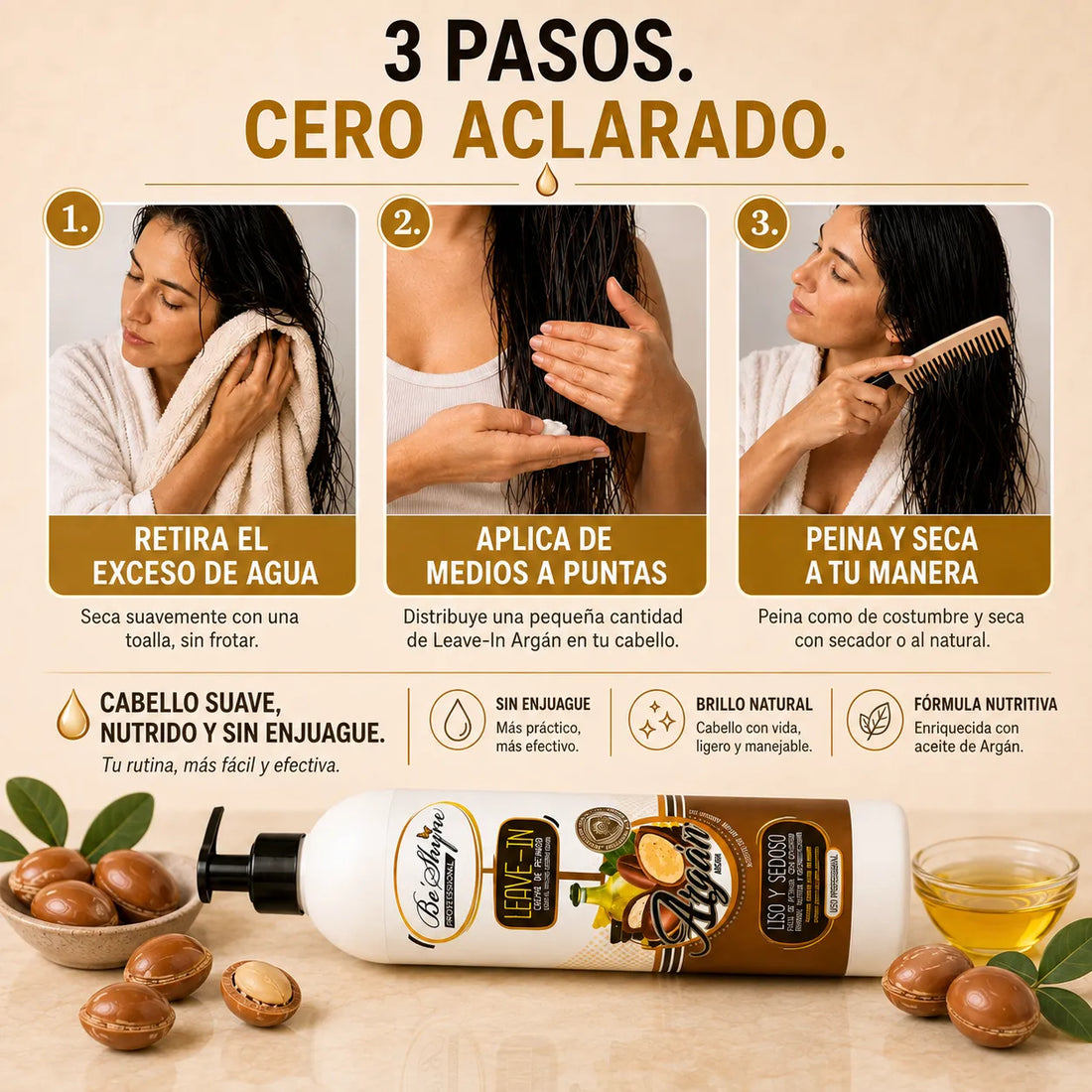 Be'Shyne – Crema de Peinado para Cabello Seco con Argán 500 ml