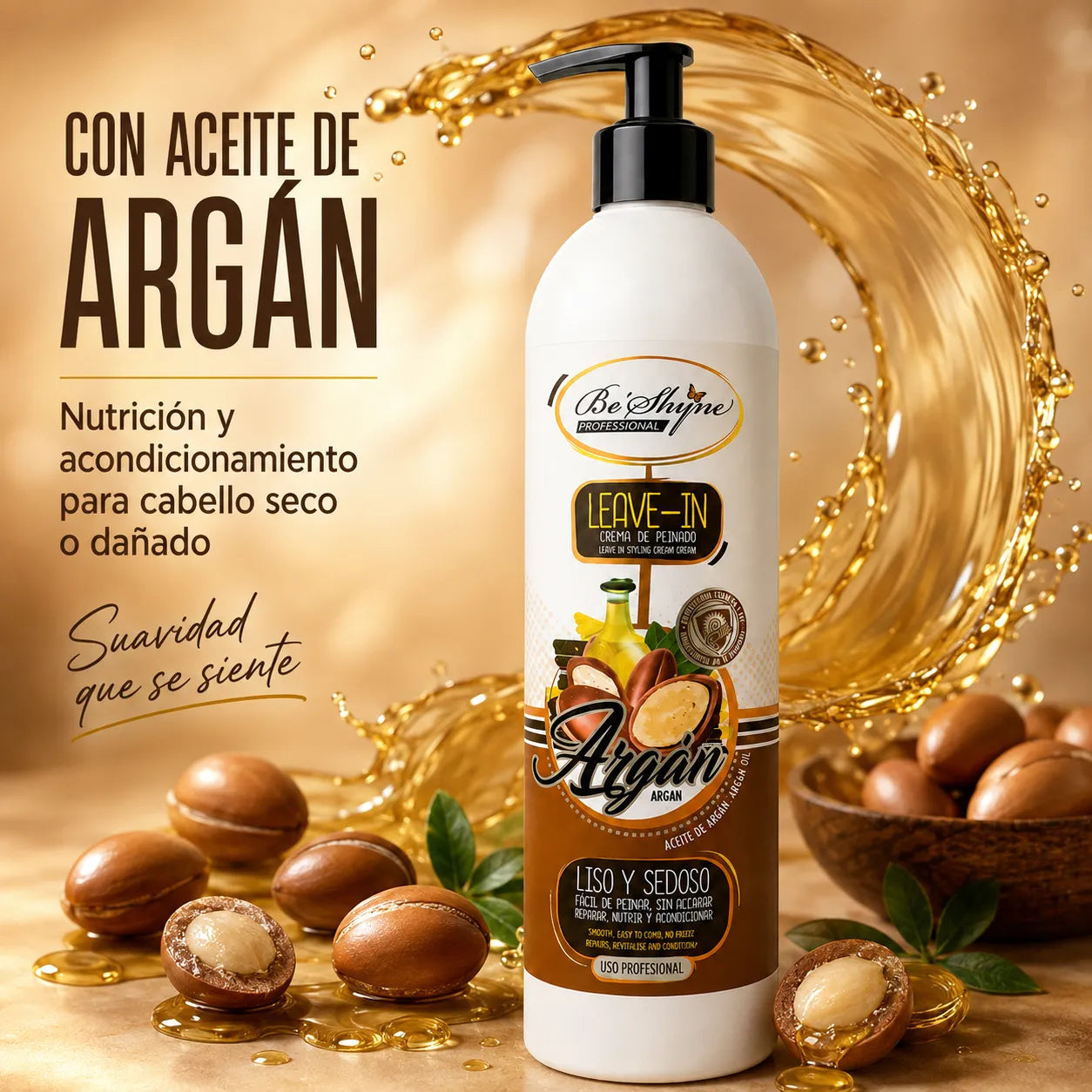 Be'Shyne – Crema de Peinado para Cabello Seco con Argán 500 ml