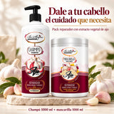 Be'Shyne – Pack Champú y Mascarilla Reparador con Ajo para Cabello Dañado 2 × 1000 ml