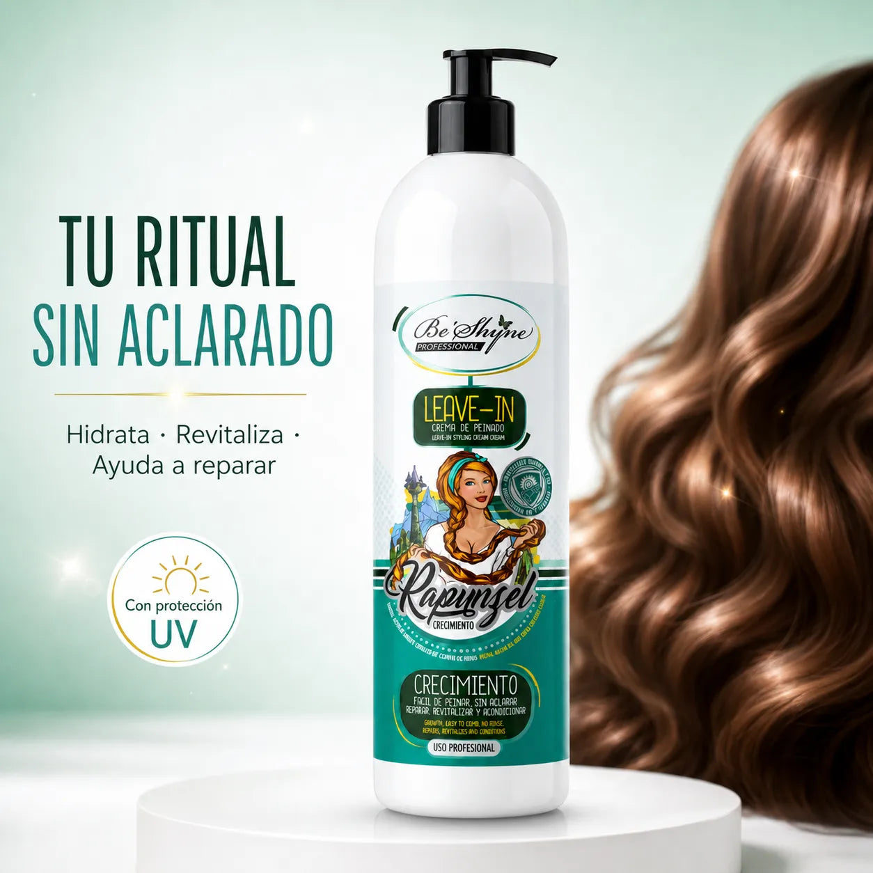 Be'Shyne – Crema de Peinado Rapunzel sin Aclarado con Protección UV 500 ml