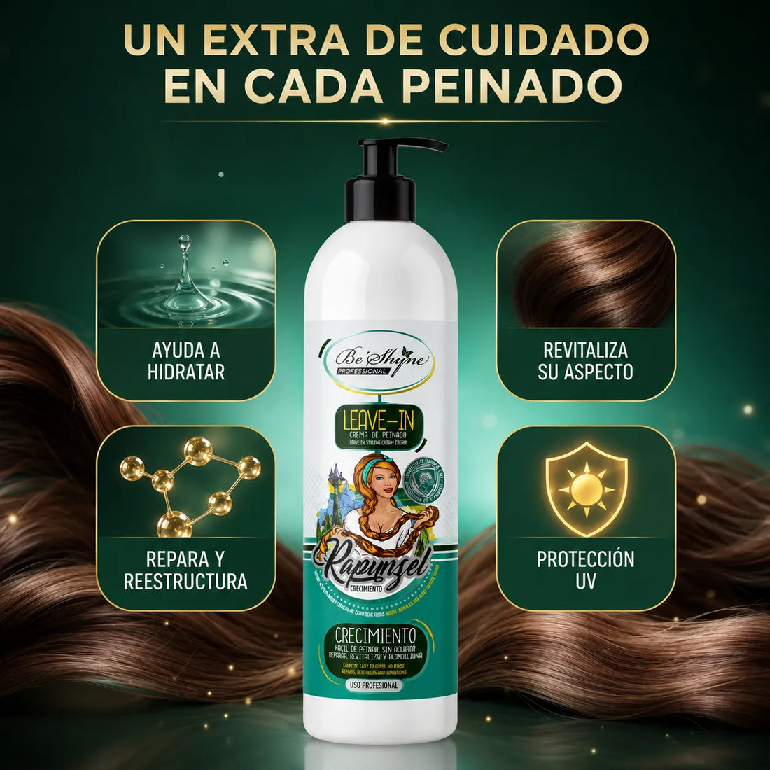 Be'Shyne – Crema de Peinado Rapunzel sin Aclarado con Protección UV 500 ml
