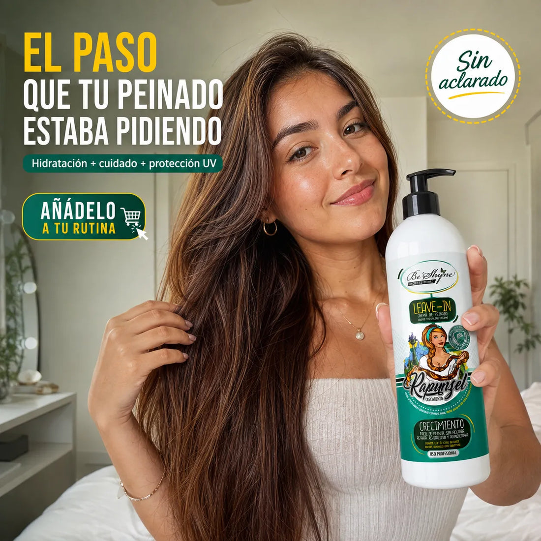 Be'Shyne – Crema de Peinado Rapunzel sin Aclarado con Protección UV 500 ml