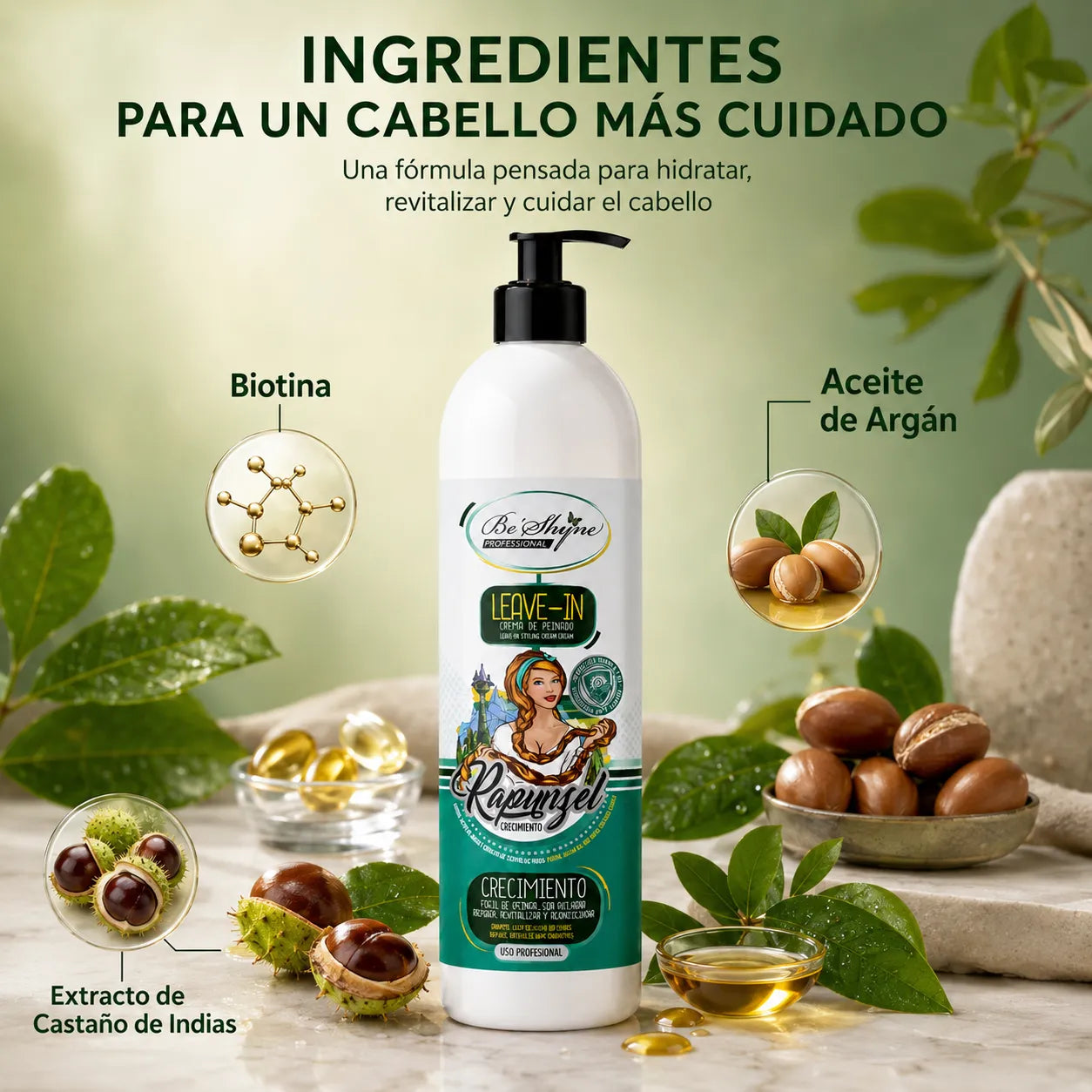 Be'Shyne – Crema de Peinado Rapunzel sin Aclarado con Protección UV 500 ml