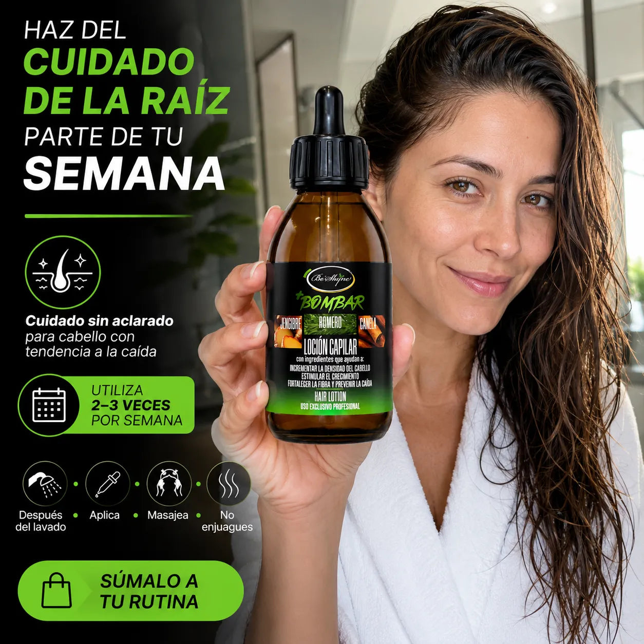Be'Shyne +Bombar – Loción capilar para cabello con caída 125 ml