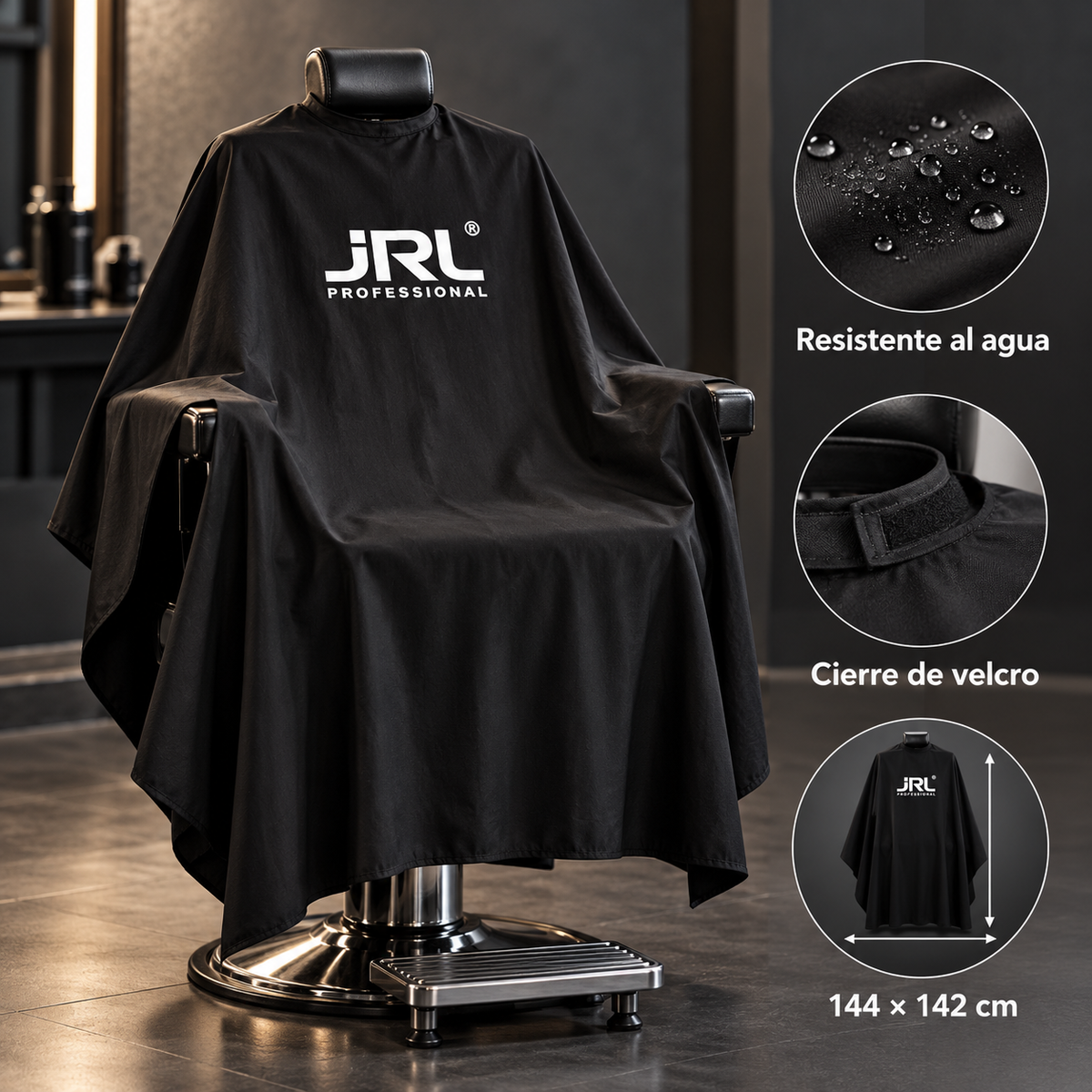 JRL – Capa de Corte Profesional Negra Resistente al Agua 144 × 142 cm