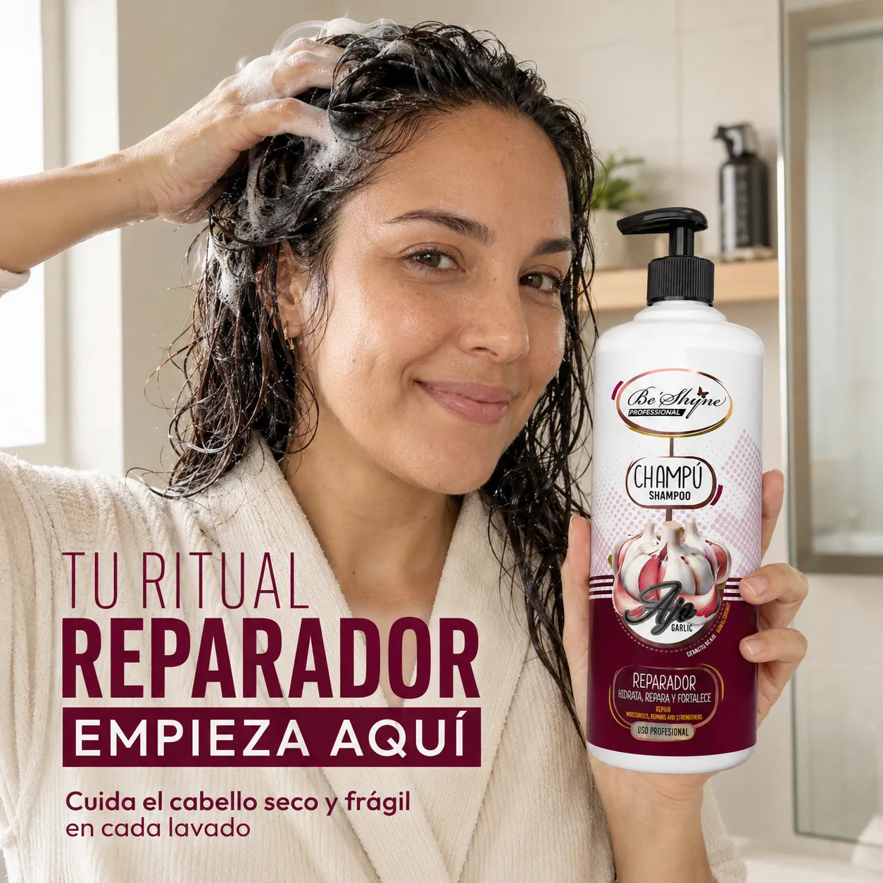Be'Shyne – Champú Reparador con Extracto de Ajo para Cabello Dañado 1000 ml