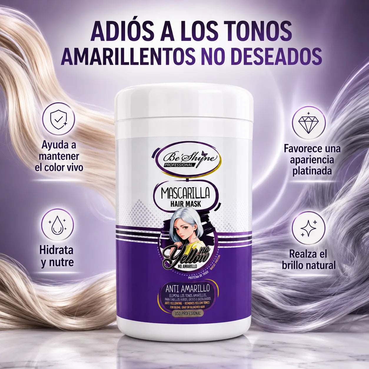 Be´Shyne® – Anti-Yellow Mask with Wheat Protein for Blonde Hair 1kg