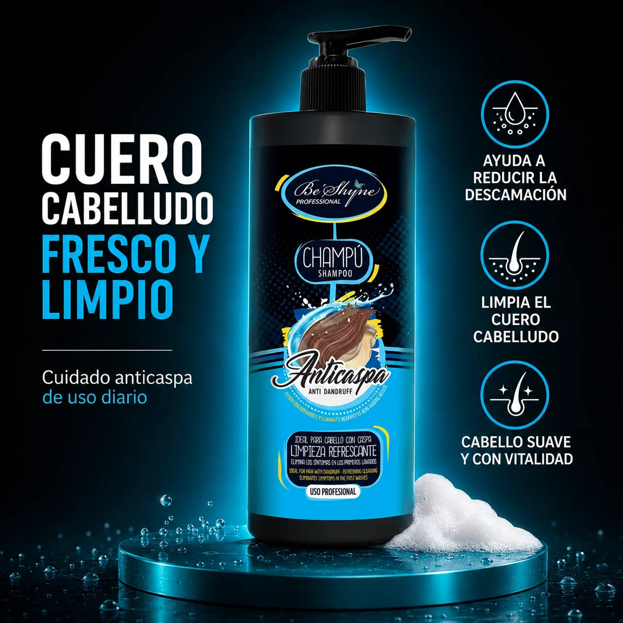 Be´Shyne® – Anti-Dandruff Shampoo with Piroctone Olamine for Daily Use 1000ml