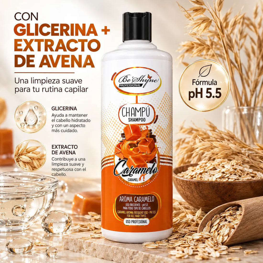 Be'Shyne – Champô Neutro Caramelo para Todo o Tipo de Cabelos 1000 ml