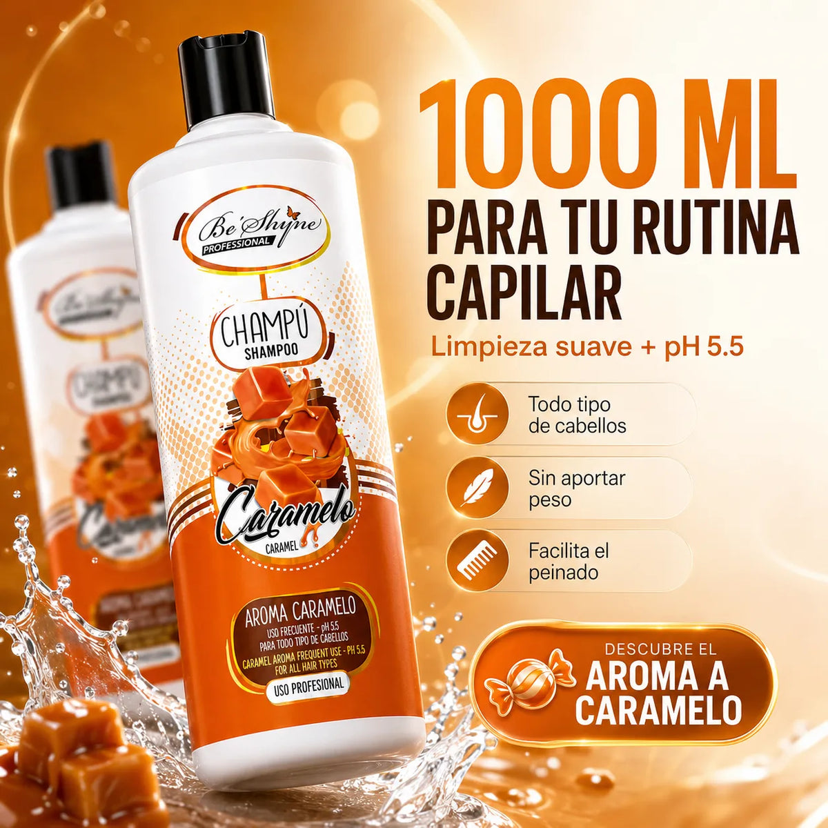 Be'Shyne – Champô Neutro Caramelo para Todo o Tipo de Cabelos 1000 ml