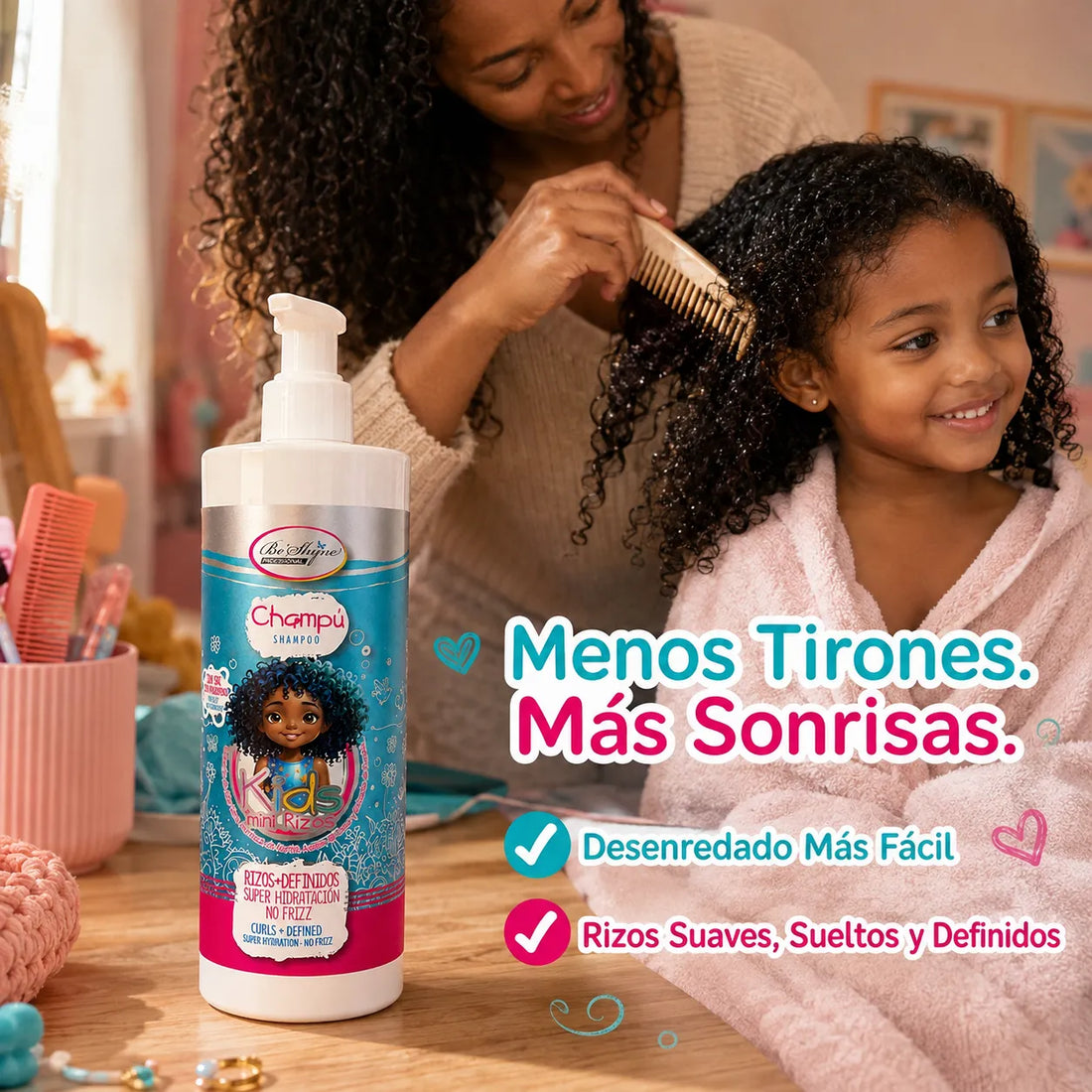 Be'Shyne – Champú Kids para Rizos Infantiles Hidratante y Antiencrespamiento 500 ml