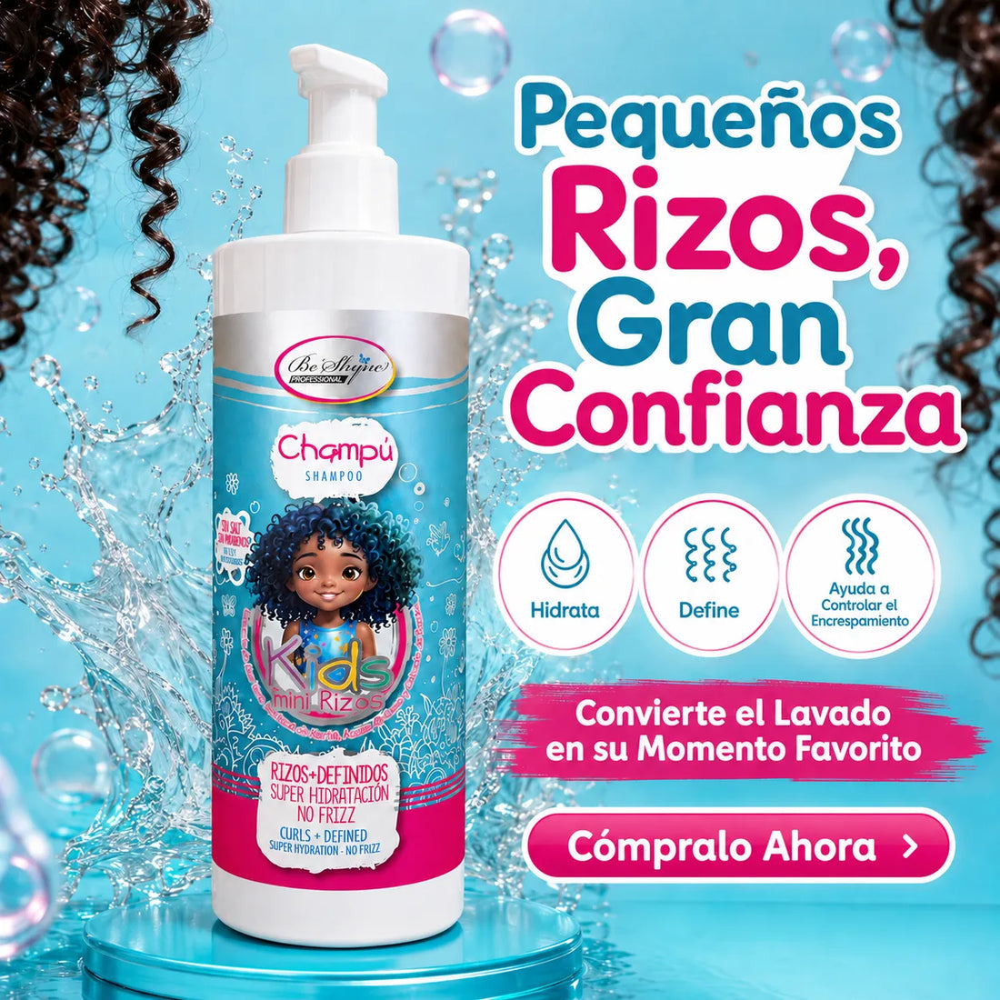 Be'Shyne – Champú Kids para Rizos Infantiles Hidratante y Antiencrespamiento 500 ml