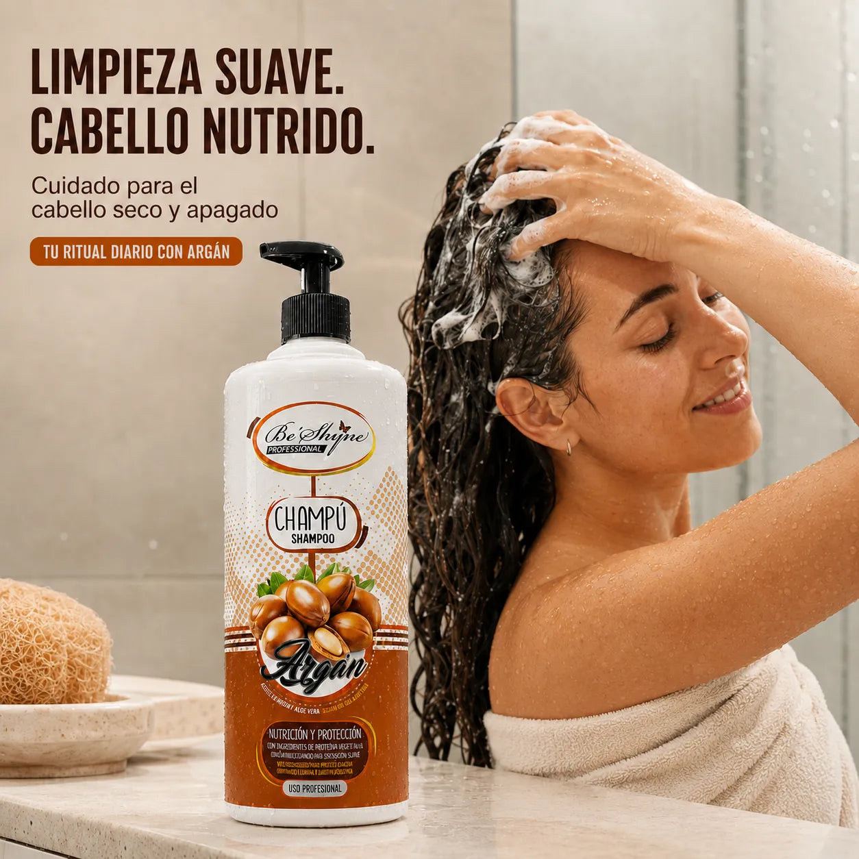 Be'Shyne – Champú para Cabello Seco Nutritivo y Protector con Argán 1000 ml