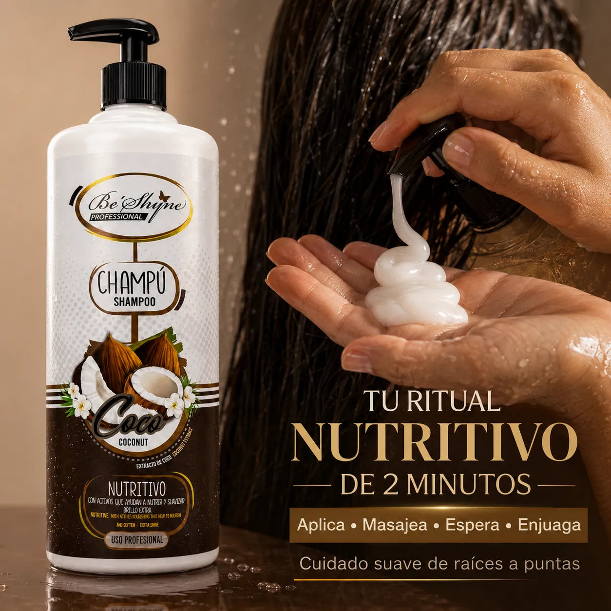 Be'Shyne – Champú para Cabello Seco Nutritivo con Coco 1000 ml